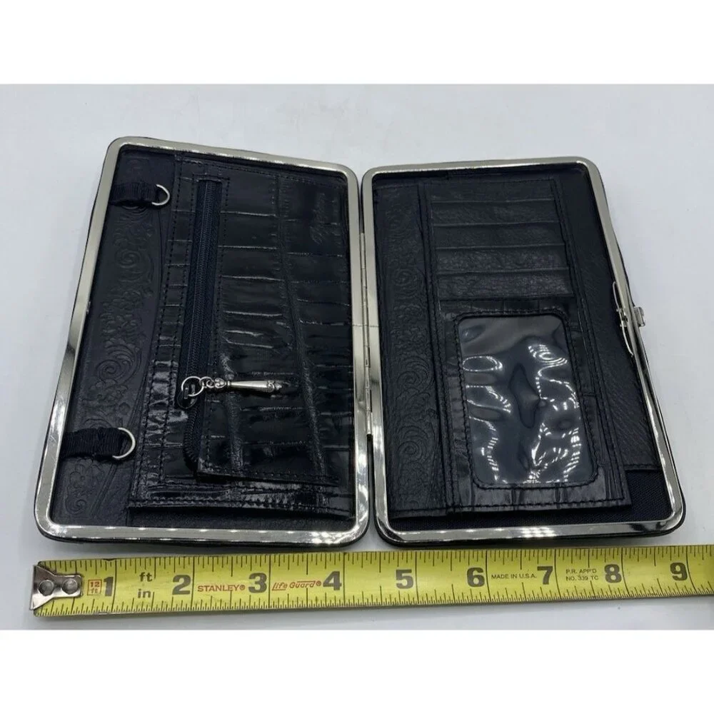 Brighton Black Leather Small Organizer Checkbook Bag Wallet Clutch 7.5 x 4.5”